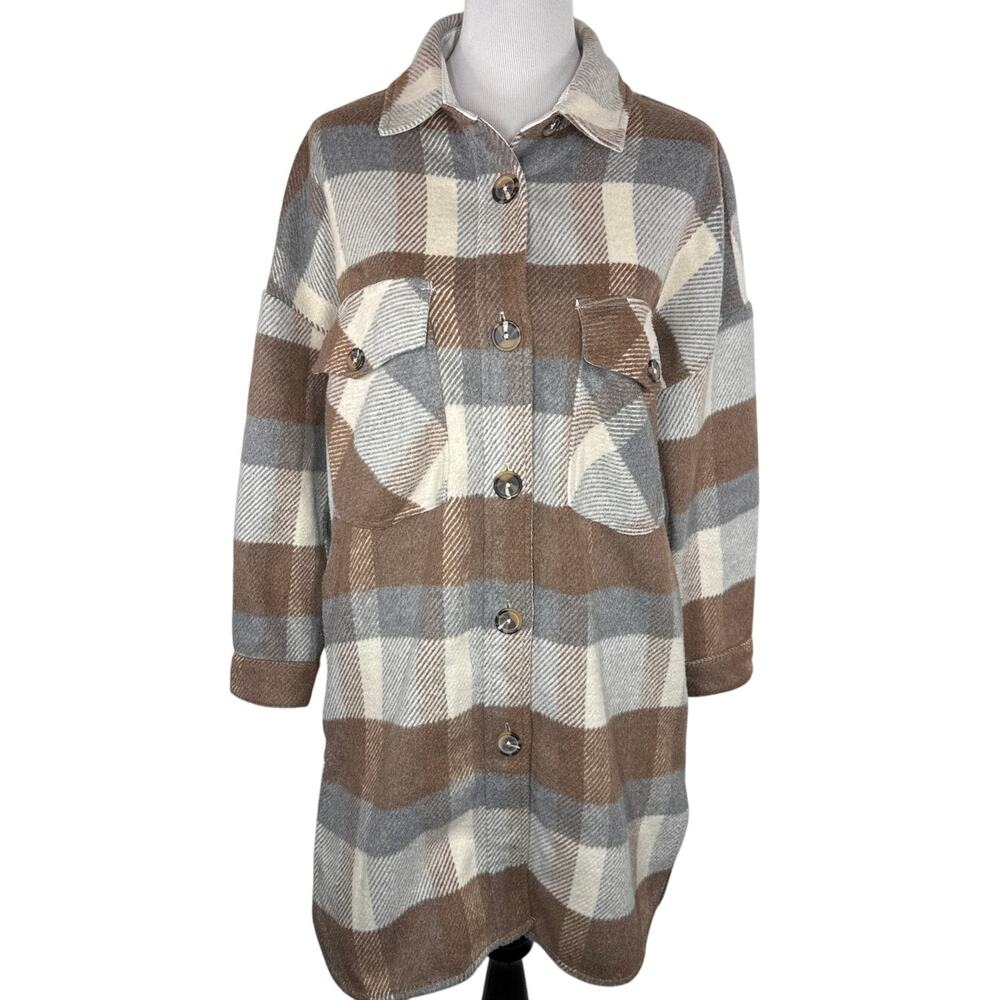 Evereve Raye Plaid Shacket, Size Small, 5% Wool